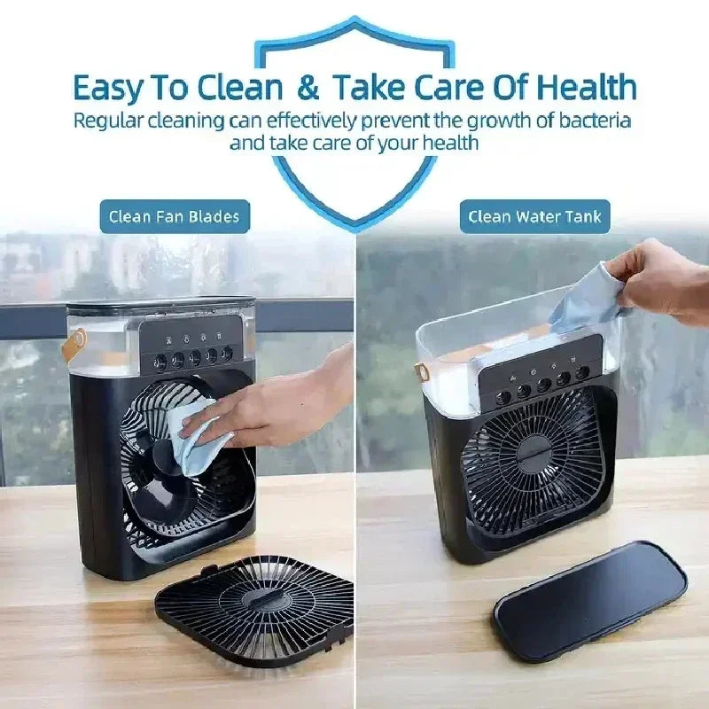 Ventilador humidificador portátil, aire acondicionado, Enfriador de aire pequeño para el hogar, hidromasaje, ajuste de aire portátil para oficina, ventilador de 3 velocidades