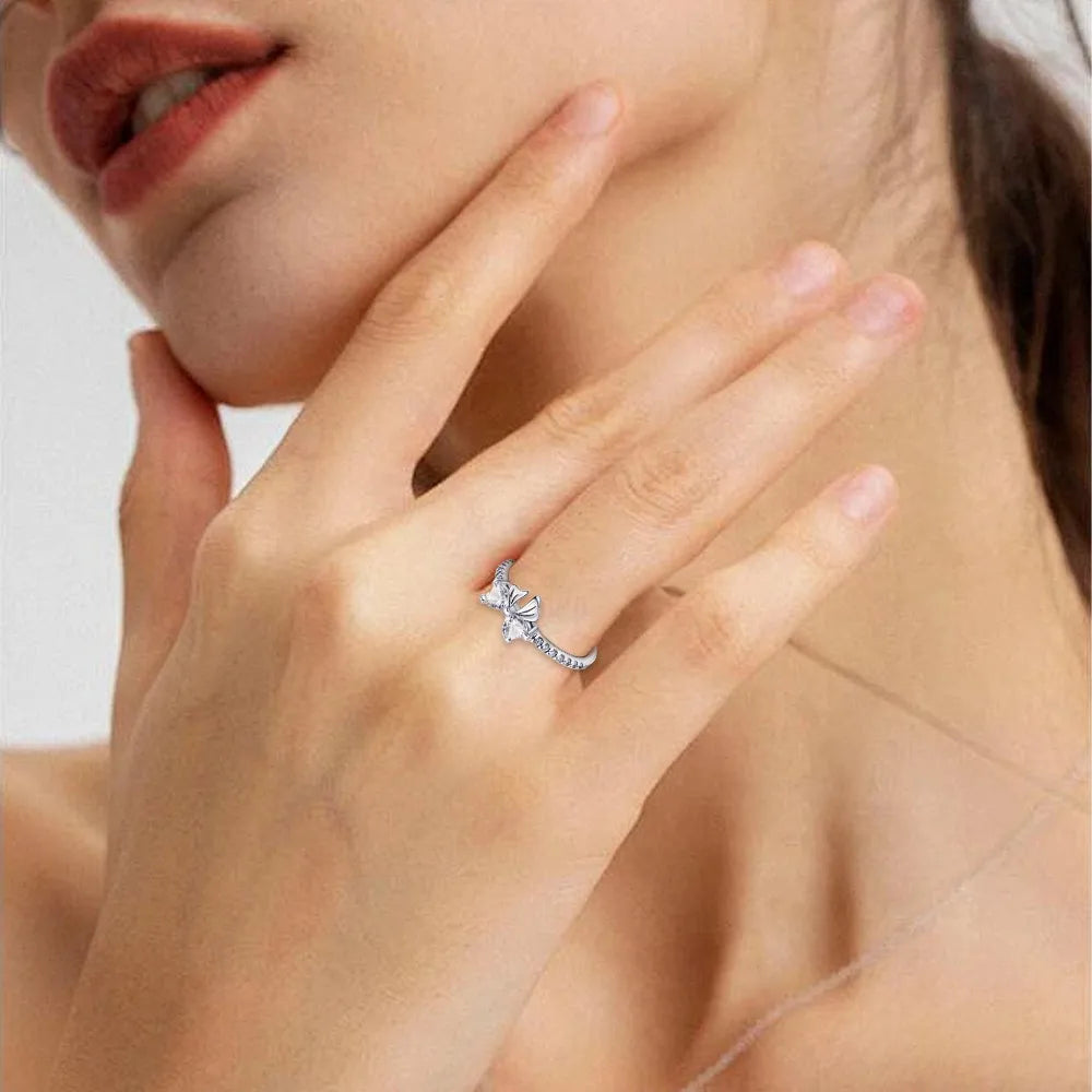 2024 nuevo anillo de plata 925 anillo de lazo brillante de circón anillo de boda de dedo Original S925 DIY regalo de joyería fina para mujer