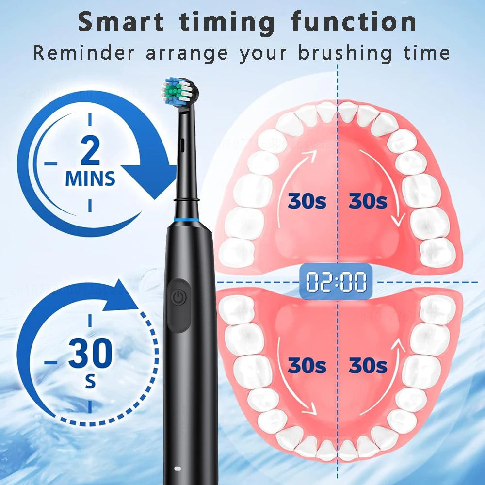 Cepillo de dientes eléctrico giratorio para limpieza profunda y blanqueamiento de dientes para adultos, cepillo de dientes recargable con cabezales de repuesto de 4/8 piezas