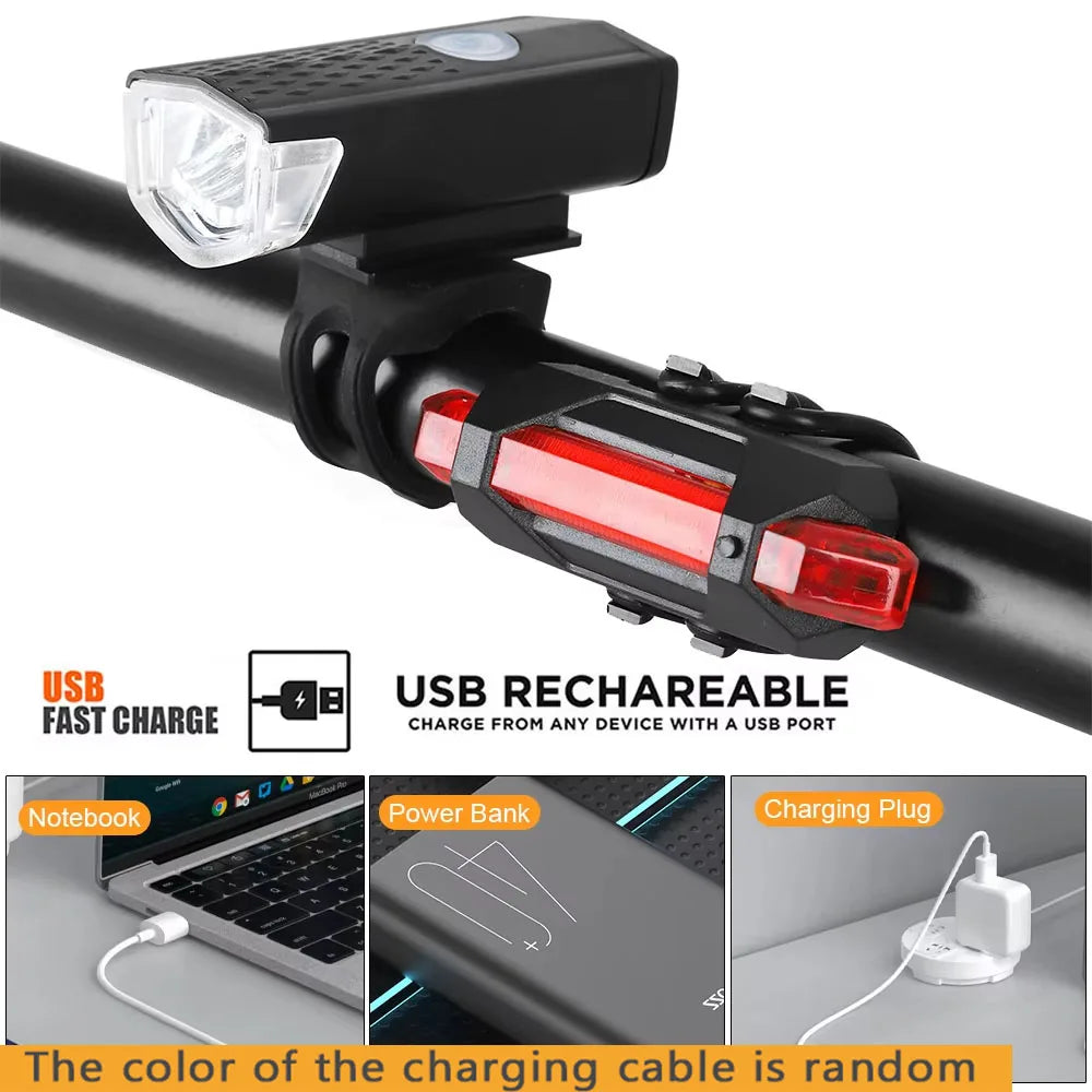 Luz delantera de bicicleta recargable por USB, luz trasera roja, fácil de instalar, 3 modos, accesorios para bicicleta