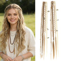 Peluca con 4 trenzas pequeñas y extensiones de cabello para mujer, combinada con trenzas sintéticas estilo bohemio con clip BB.