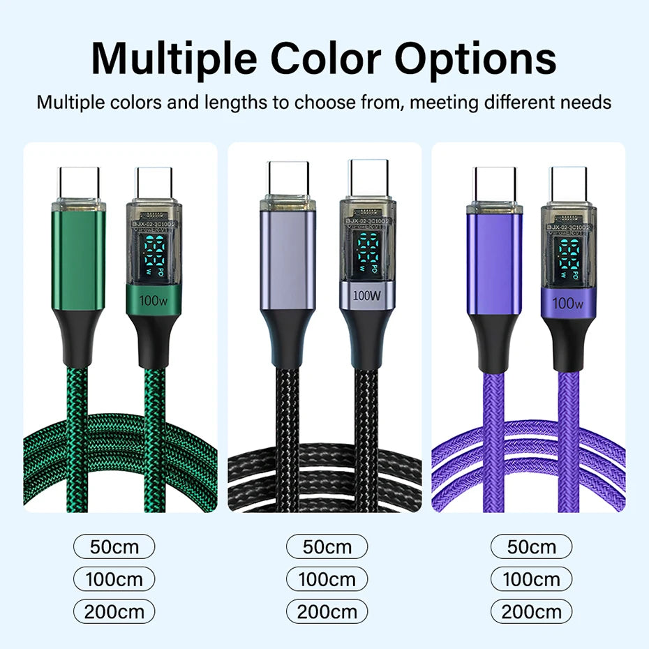PD 100W USB tipo C a C Cable para iPhone 15 16 Macbook iPad Samsung S24 S25 cargador de datos 0,5 m 1m 2m Cable de nailon USBC carga rápida