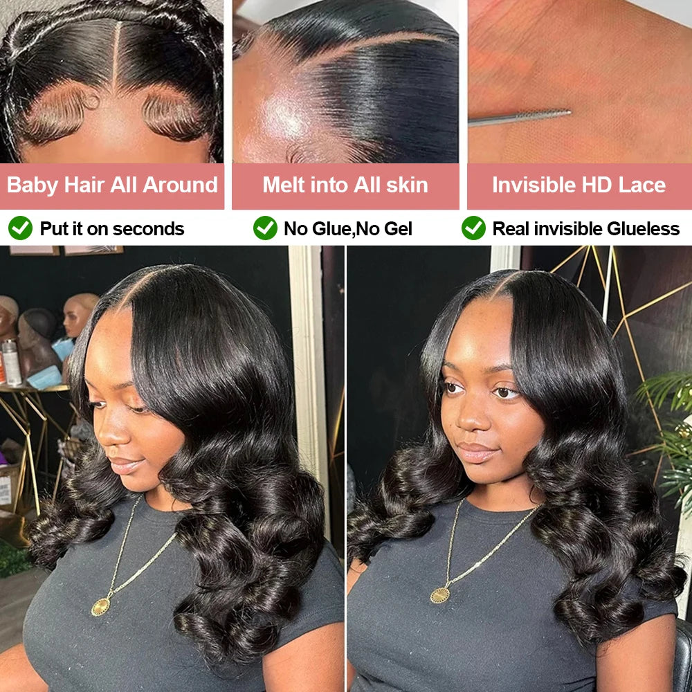 250% Bob corto sin pegamento Wear And Go pelucas de cabello humano ondulado listo para ir precortado 13x6 HD peluca Frontal de encaje cabello humano para mujeres