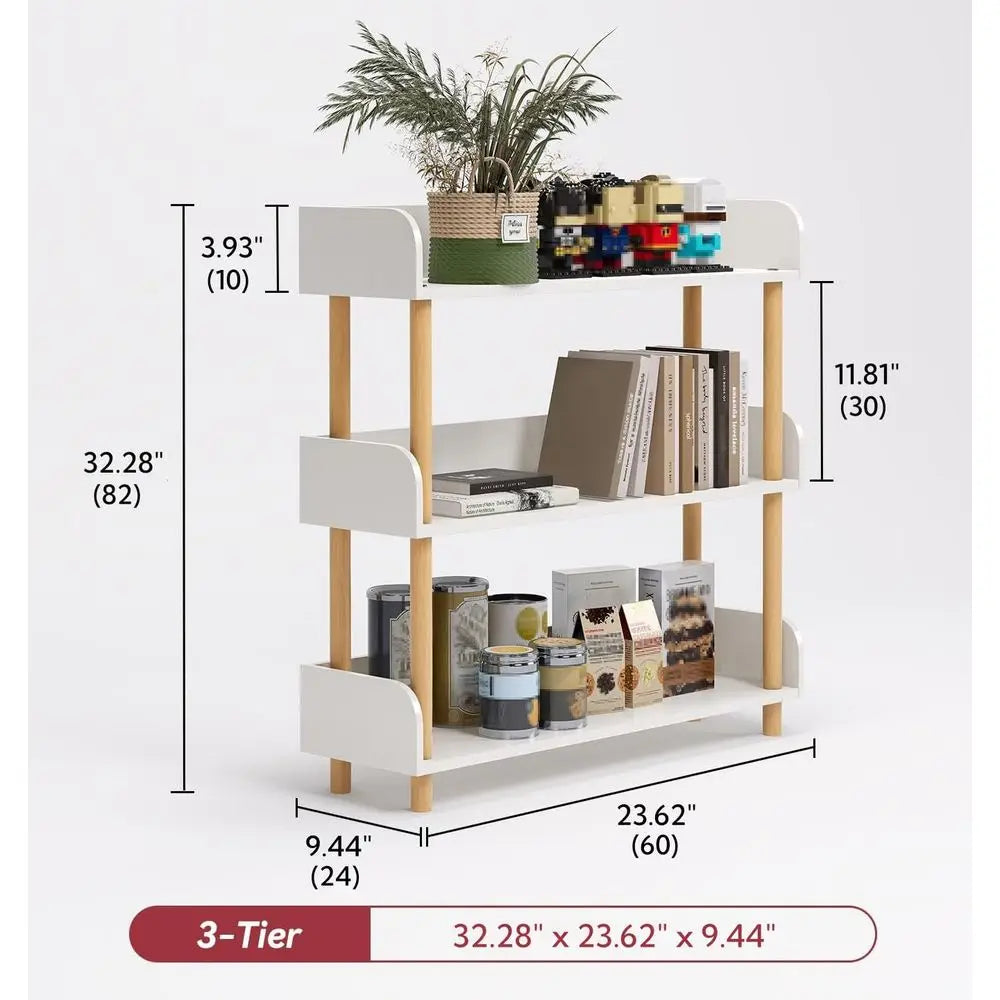 Librero Blanco de 3 Niveles, Librero Organizador Minimalista de Madera, Estantería, Estante Organizador para Oficina, Sala de Estudio