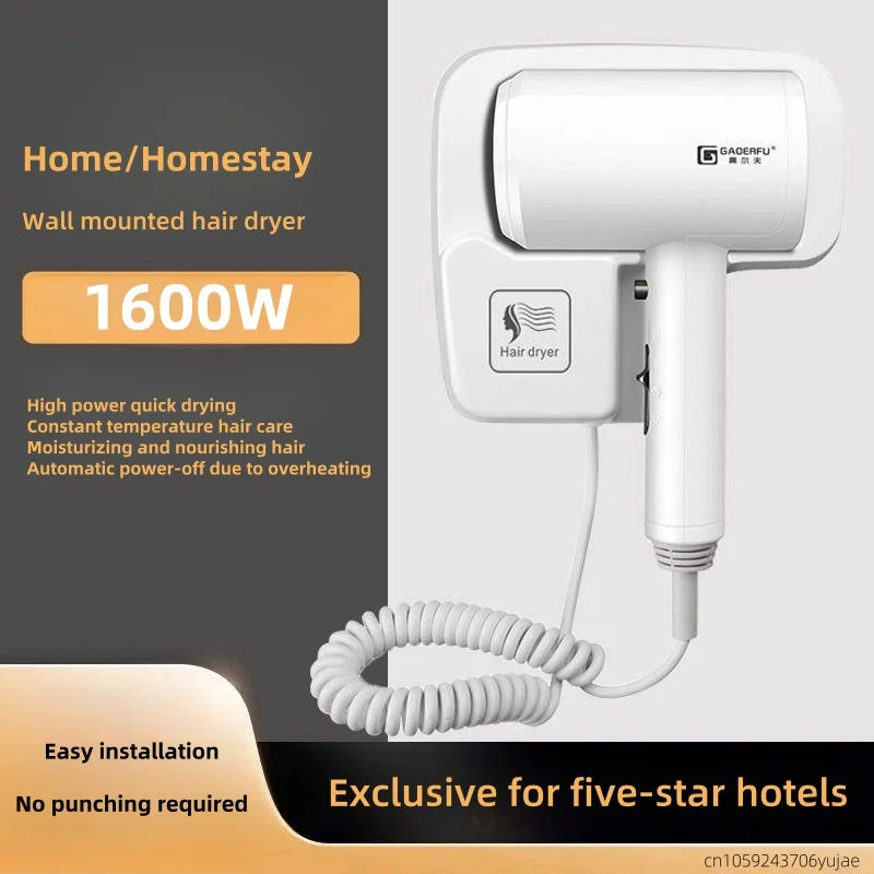Secador de Pelo de Pared para Baño, de Alta Velocidad, Sin Perforaciones, para Hoteles Cinco Estrellas