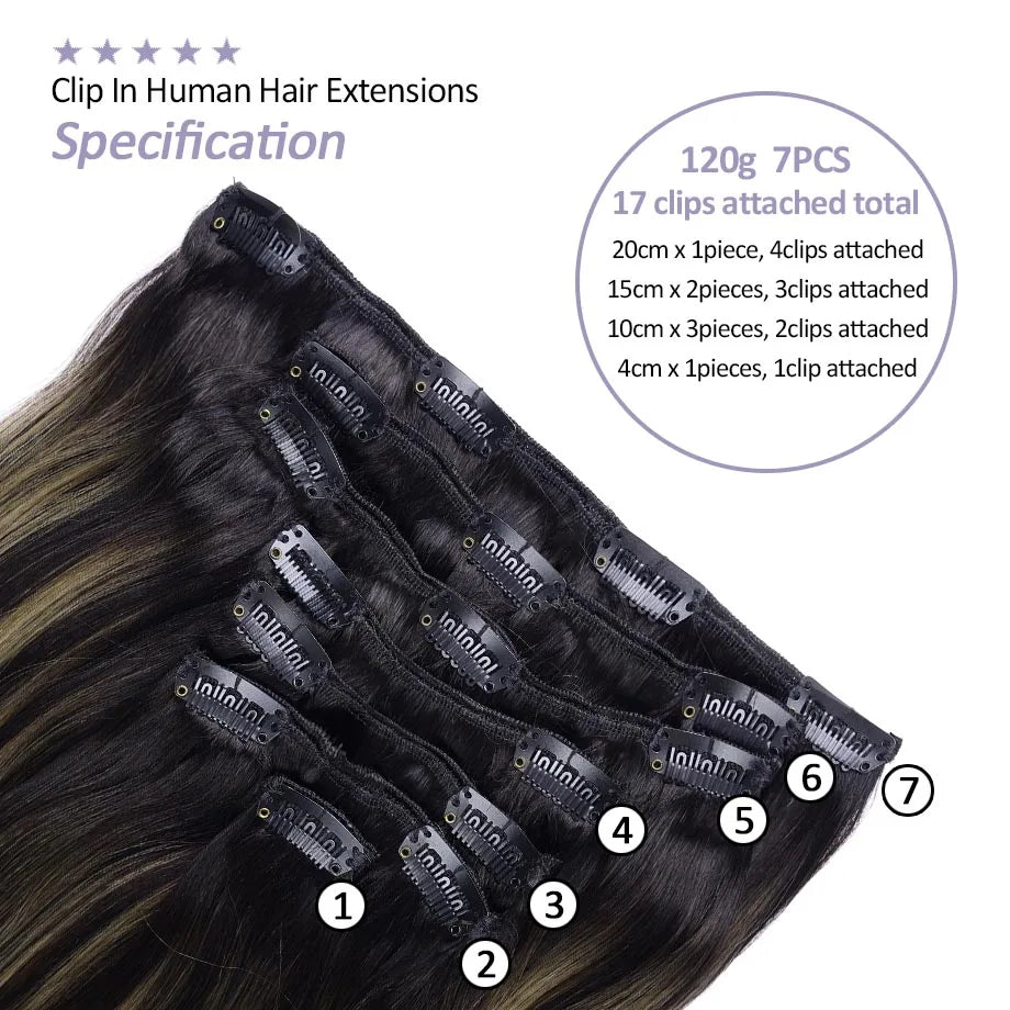 Extensión de cabello humano con Clip, extensiones de cabello humano Remy Natural de doble trama, extensiones de cabello brasileño con Clip