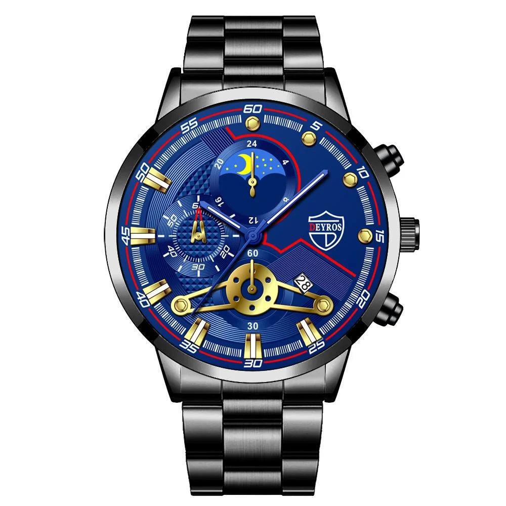 Reloj Hombre, relojes de negocios de lujo de 3 piezas para Hombre, Reloj deportivo de ocio con calendario completo para Hombre, Reloj de cuarzo de acero inoxidable para Hombre