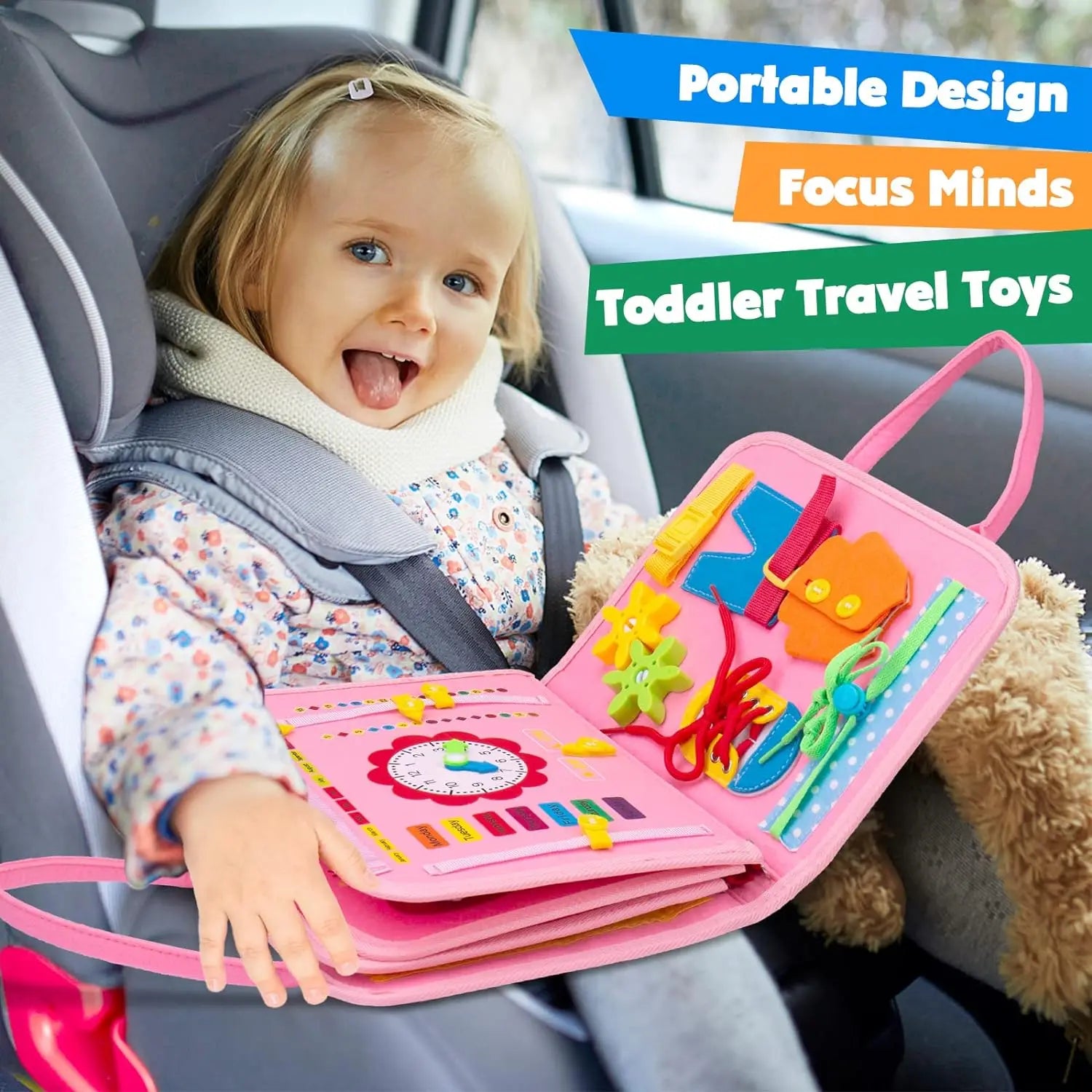 Juguetes Montessori, tablero ocupado, tablero de desarrollo de actividades sensoriales para niños pequeños para habilidades motoras, juguetes educativos de actividades de viaje