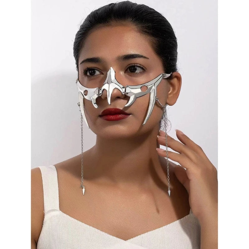 Pendientes de Metal para hombres y mujeres, Accesorios de Cara fluida de alienígena mecánico gótico, máscara Irregular Punk, joyería de fiesta de Halloween
