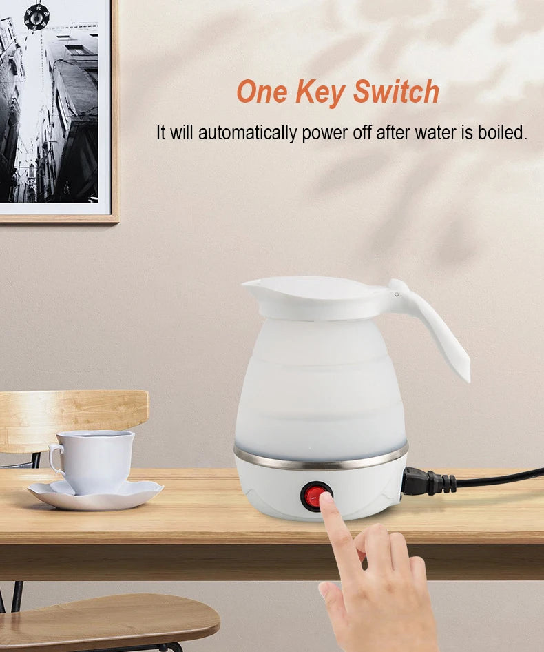 Tetera plegable y portátil, calentador de agua de 600ML, hervidor de agua eléctrico de viaje para el hogar, electrodomésticos de cocina de 220V, olla de agua hirviendo