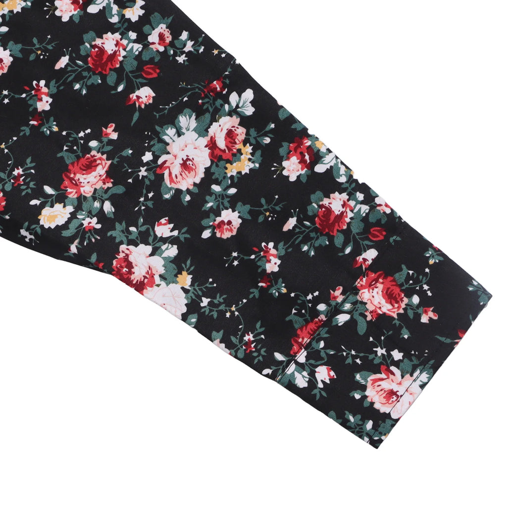 Camisa Floral de manga larga para hombre, ajustada, abotonada, mezcla de poliéster transpirable, traje informal de negocios para fiesta y oficina, primavera y otoño