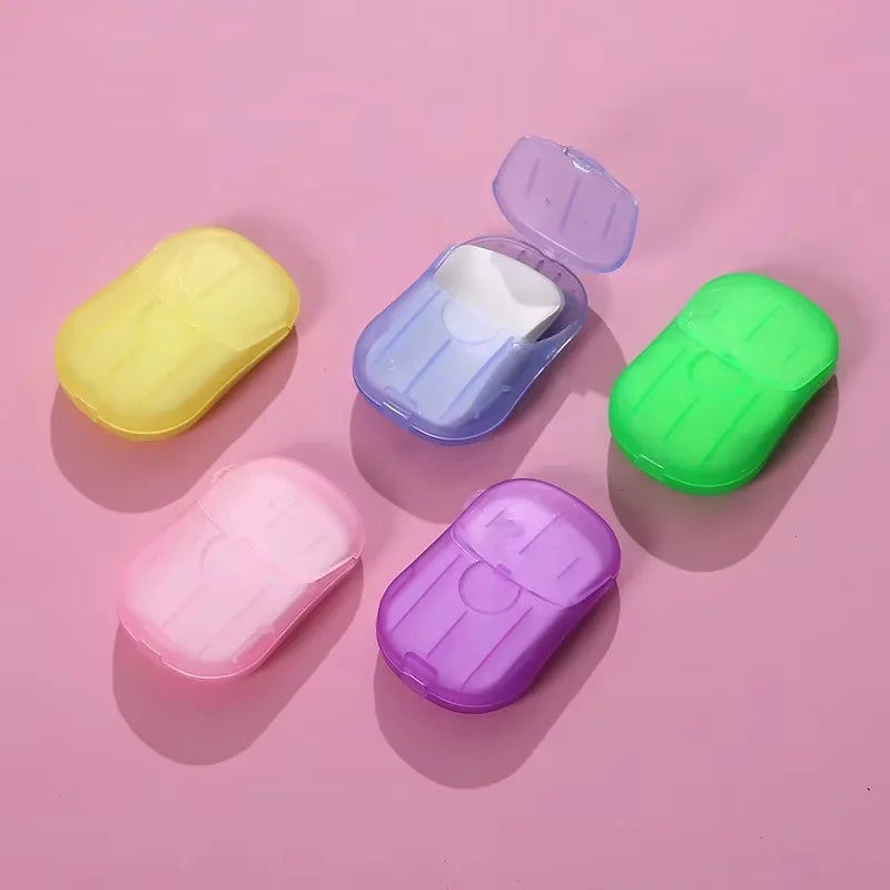 1/4 Caja de Hojas de Jabón Desechables para Viaje, Hojas de Jabón de Papel Mini Amigables con la Piel, Jabón Portátil en Rodajas con Caja para Lavado de Manos