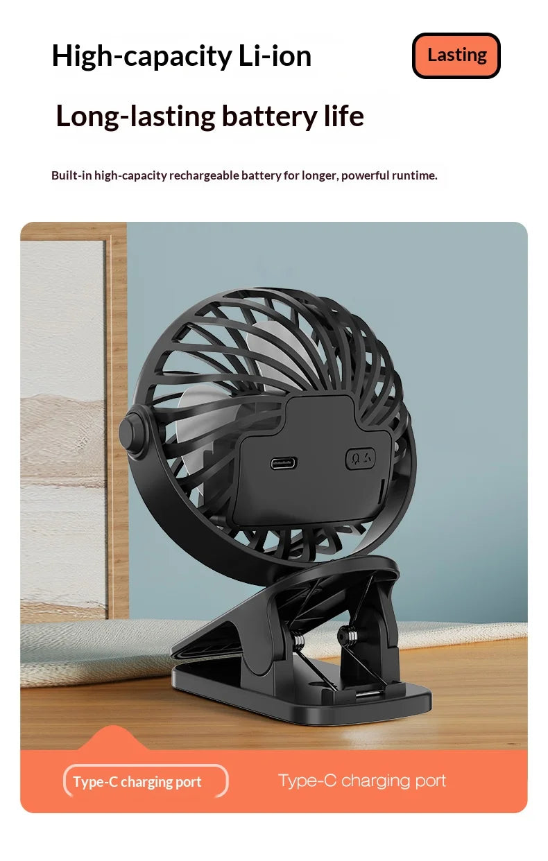 Ventilador Portátil Recargable con Clip HOMEFISH 720 °   Ventilador Colgante Giratorio con Luz Nocturna, Enfriador de Aire para Acampar al Aire Libre