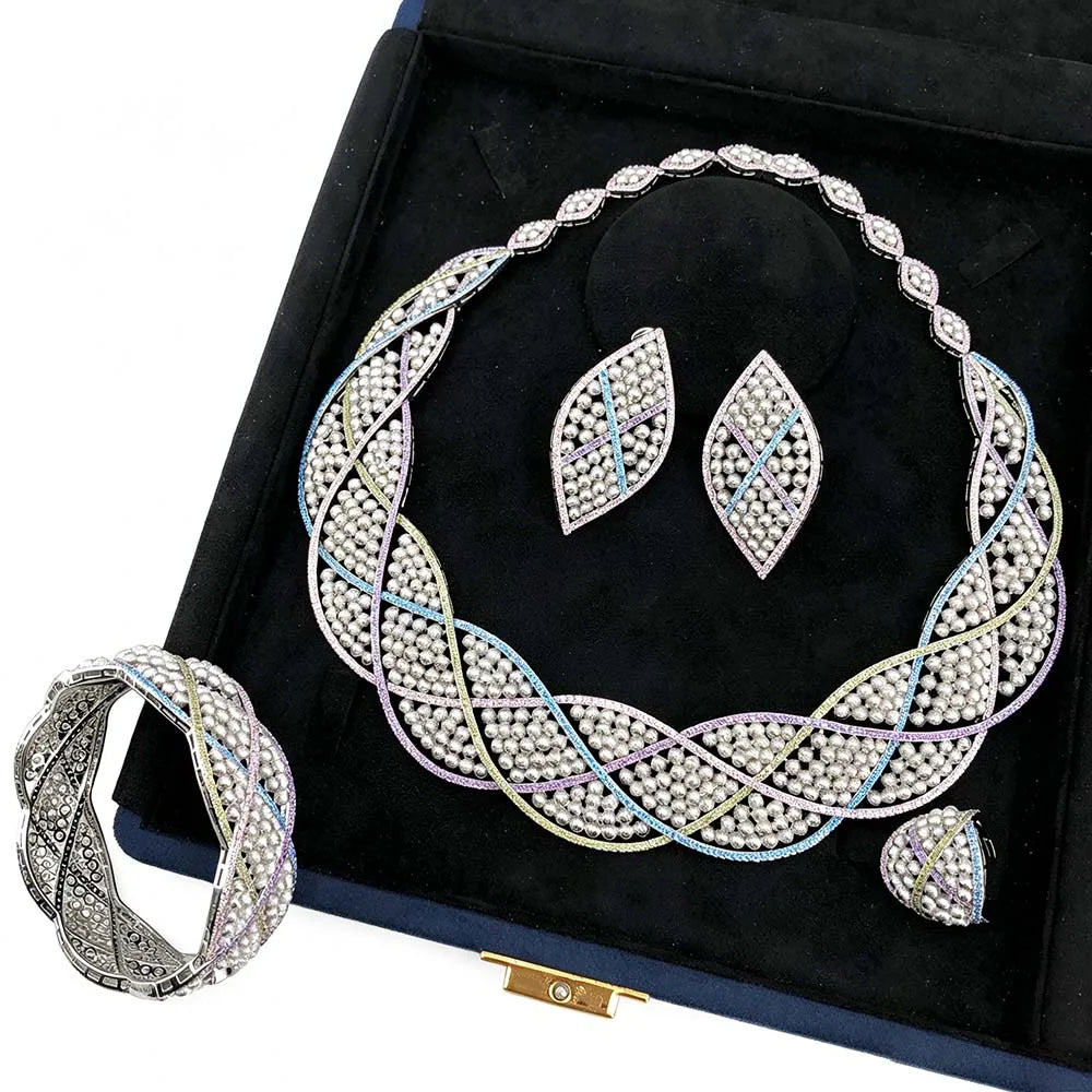 Conjunto de joyería africana de 4 piezas para mujer, para fiesta de boda, circonia cúbica, moderno, romántico, Missvikki, lujo, Dubái, nupcial