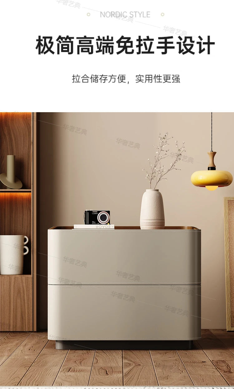 Mesita de Noche de Cuero con Cajones, Almacenamiento Estético para Dormitorio, Mesitas de Noche Modernas de Lujo, Muebles para el Hogar que Ahorran Espacio
