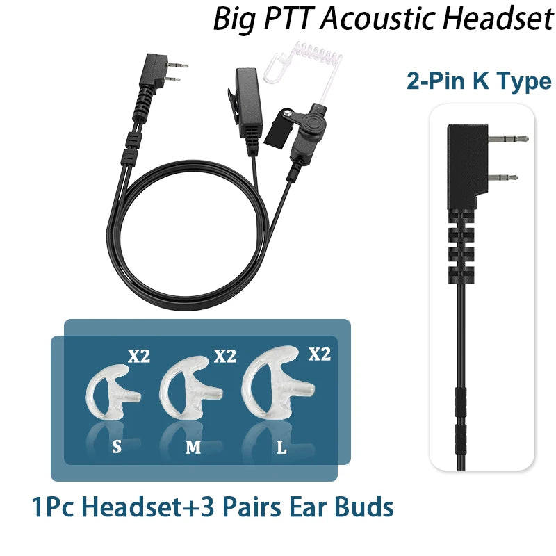 Auricular de seguridad con tubo de aire acústico oculto tipo K de 2 pines, auricular con micrófono para Walkie Talkies, auricular para Radios Kenwood Baofeng