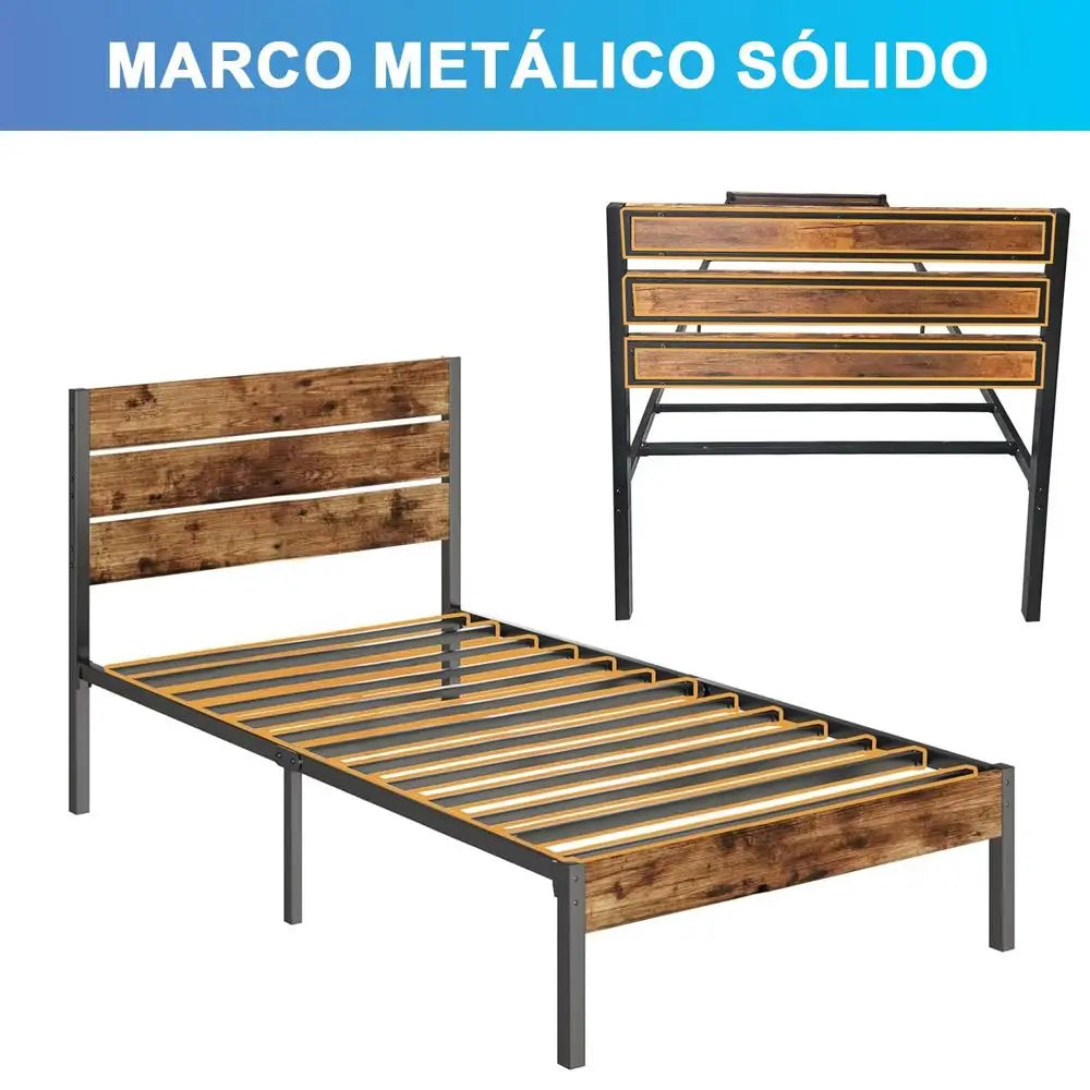 Cama Individual con Cabecera y Pie de Cama, Base de Cama con Cabecera Individual, Espacio de Almacenamiento Debajo de la Cama, B