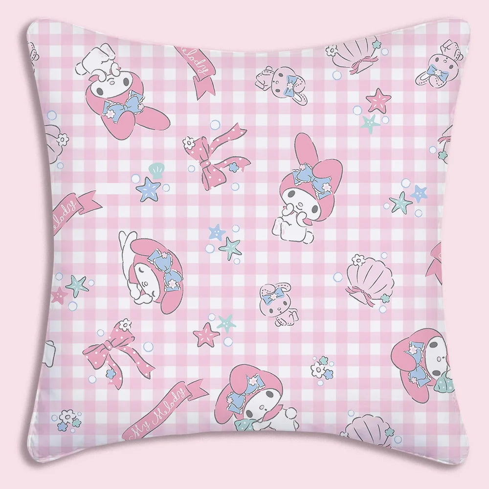 Sanrios-fundas de almohada rosa My Melody, sofá decorativo de dibujos animados para el hogar, estampado de doble cara, cojín bonito de felpa corto, nueva funda