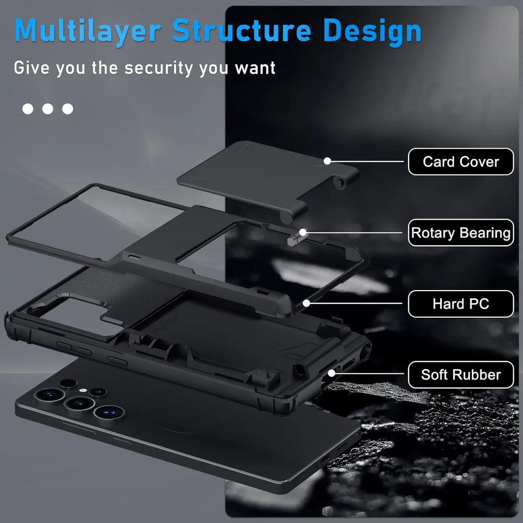 Funda con Tarjetero para Samsung Galaxy S26 Ultra S25 S24 S23 S25 FE A17 A56 A37, Funda Protectora Resistente con Ranura Oculta para Tarjetas