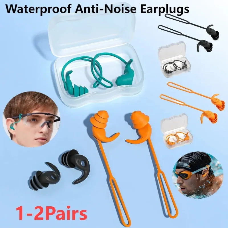 1 par/2 pares de tapones para los oídos para nadar, accesorios de silicona impermeables y antiruido para piscina, tapones para los oídos para natación, deportes acuáticos, tapones para los oídos para nadar