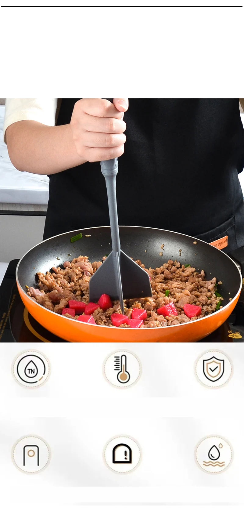 Picadora de carne de cocina, machacador de carne molida, utensilio resistente al calor, antiadherente, picadora de hamburguesas, herramienta trituradora de patatas, utensilios de cocina