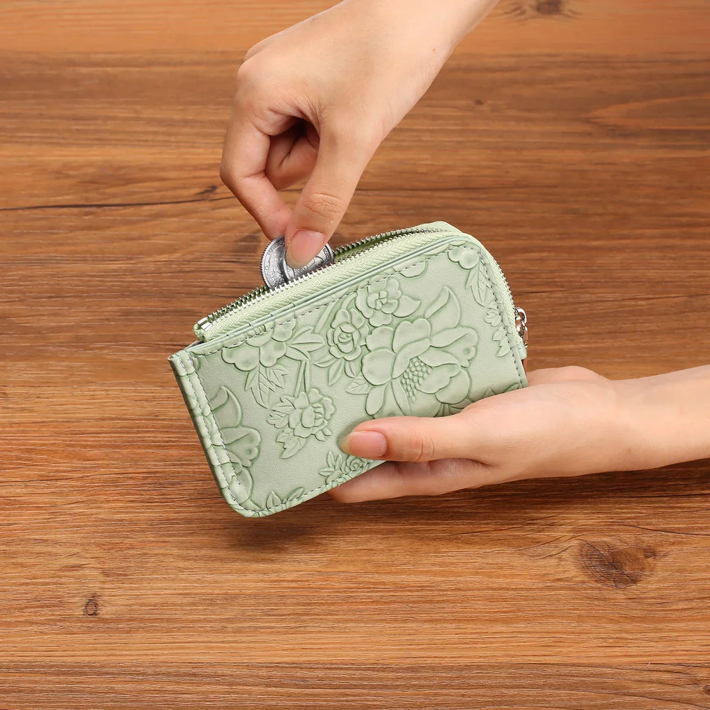 Monedero con cremallera para mujer con diseño en relieve de llavero, múltiples ranuras para tarjetas, billetera de gran capacidad, accesorios de moda