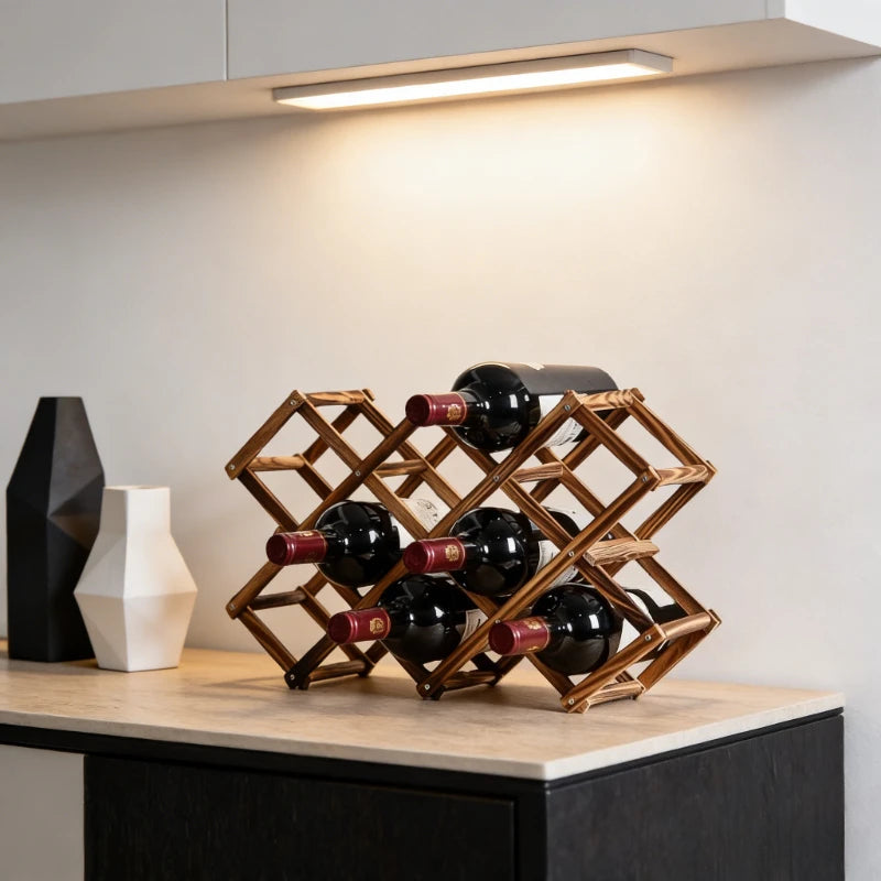 Estante de Madera Plegable para Almacenamiento de Vino, para 3-10 Botellas, Fácil de Montar, Apilable, para Organización del Hogar, Bar, Cocina o Bodega