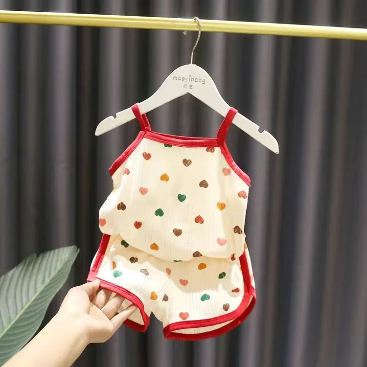 NOVEDAD DE VERANO 20225, Tops sin mangas para bebé y pantalones cortos de cintura ajustada, traje de 2 piezas, conjunto de ropa con cuello cuadrado para niñas, ropa de algodón para niños