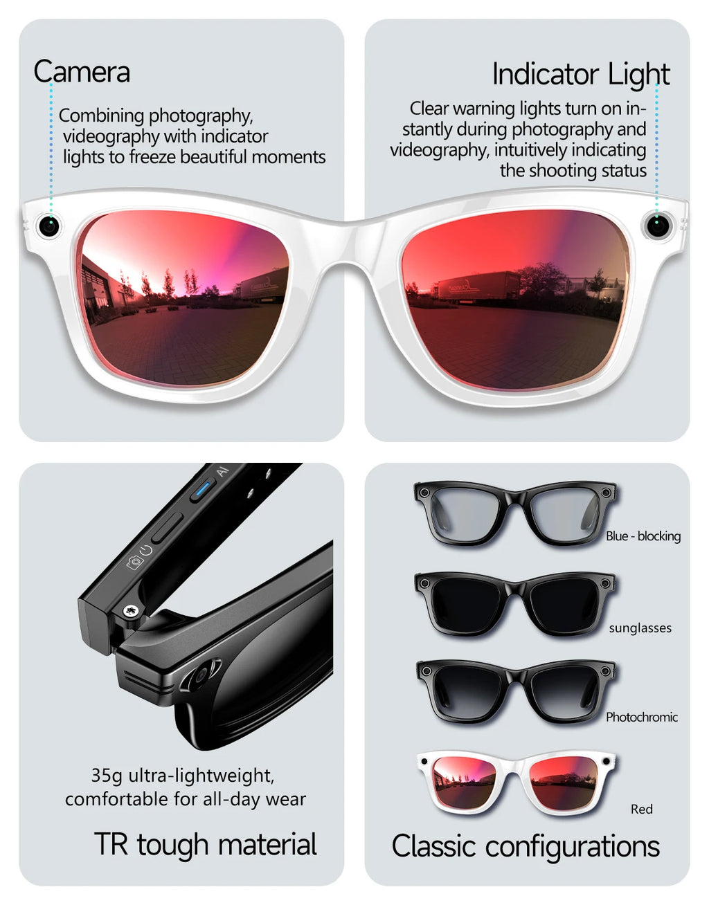Gafas Inteligentes 2026 Nueva Versión con Cámara, Grabación de Video, Reconocimiento de Fotos por IA, Llamadas Bluetooth, Traducción de Voz, Gafas de Sol para Hombre