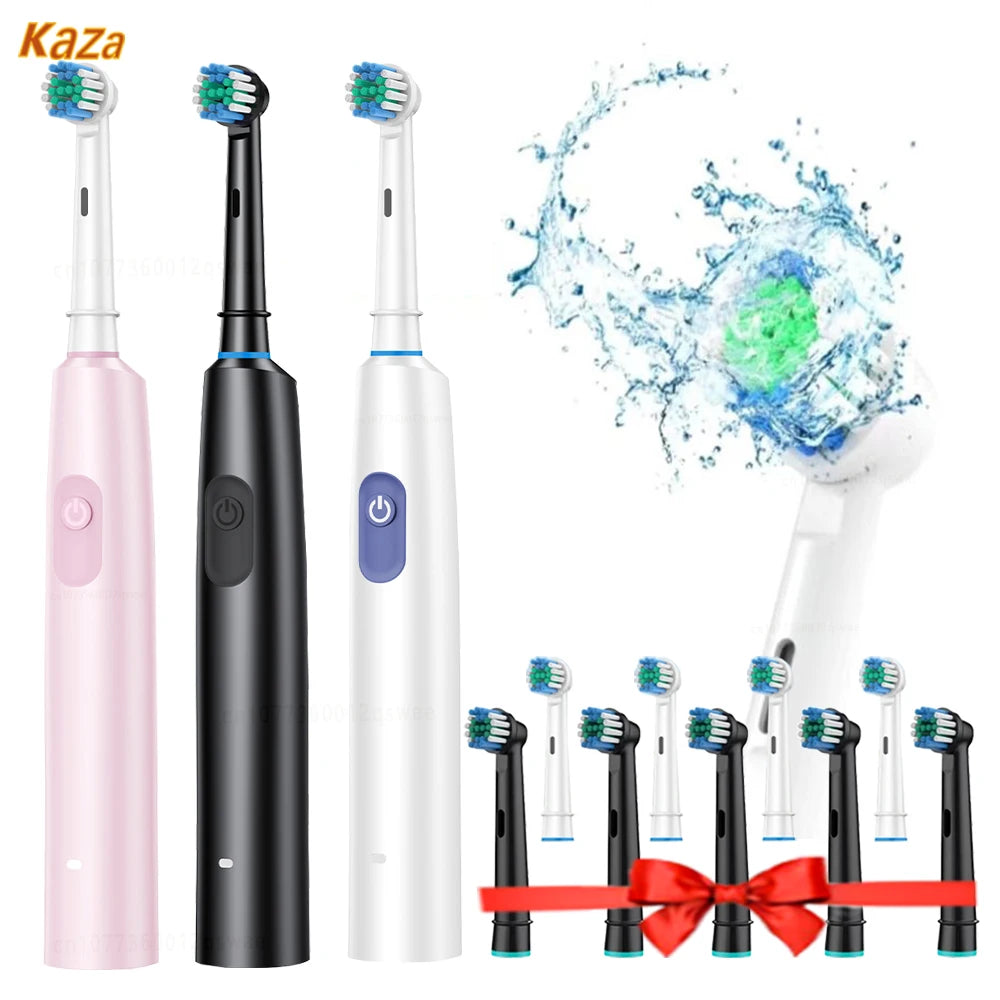 Cepillo de dientes eléctrico giratorio para limpieza profunda y blanqueamiento de dientes para adultos, cepillo de dientes recargable con cabezales de repuesto de 4/8 piezas