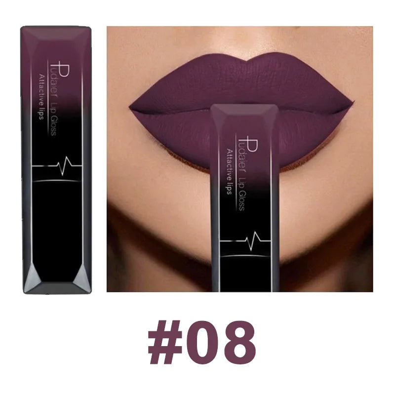 Lápiz labial líquido mate resistente al agua brillo de labios de larga duración tinte Sexy rojo desnudo púrpura lápices labiales metálicos cosméticos de maquillaje