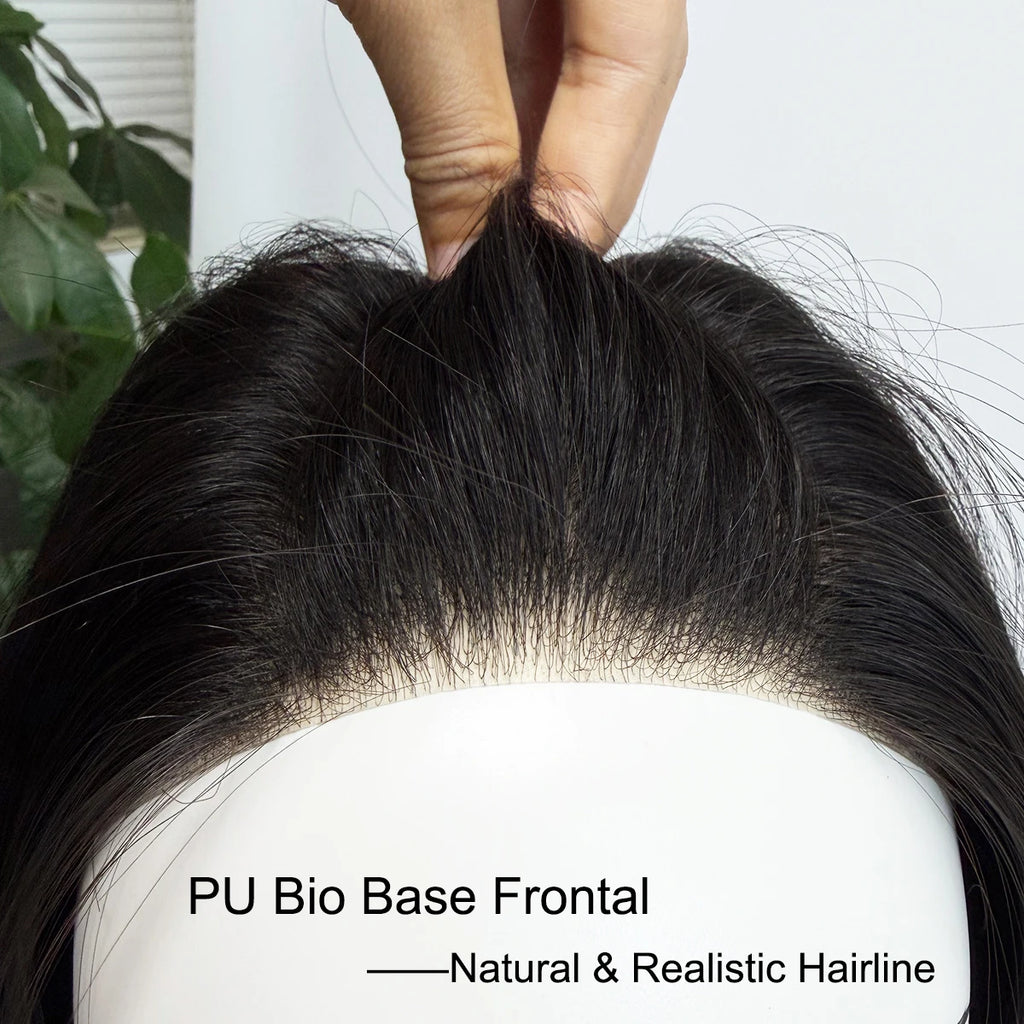 Peluca de cabello humano liso de 20 pulgadas de largo con base de seda de 10x12 cm, peluca de cabello humano virgen con base frontal de PU Bio, lista para usar.