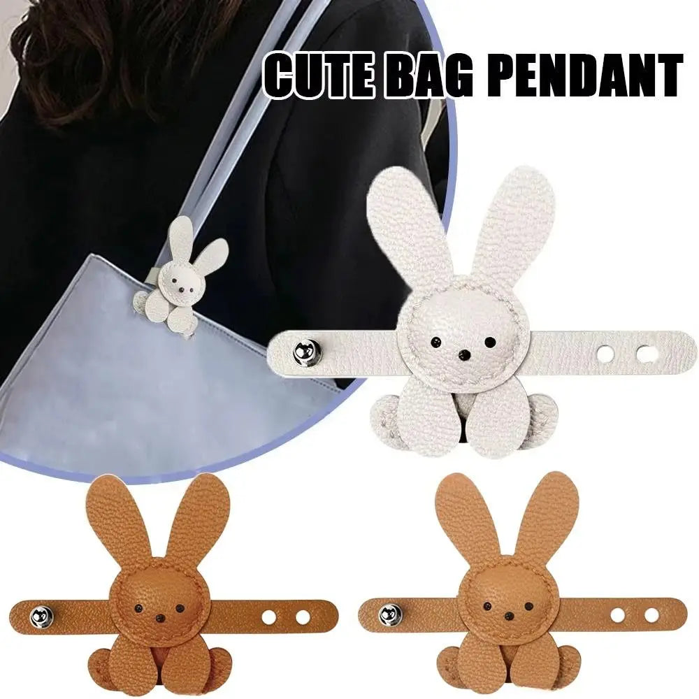 Lindo bolso de conejito de dibujos animados, colgante ajustable para bolso DIY, decoración de bolso de Color sólido de cuero PU