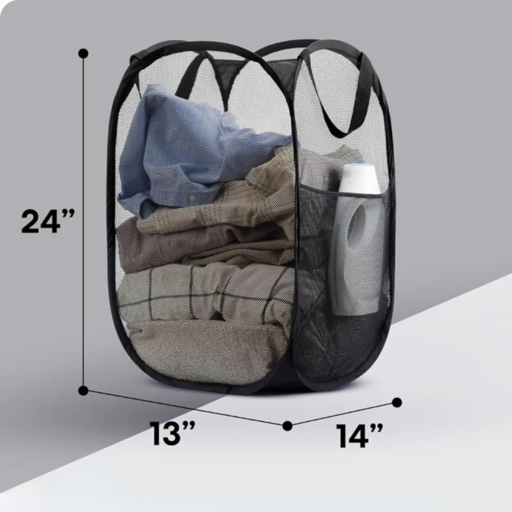 Cesta grande para la colada, cesto para la colada emergente de malla plegable, bolsillo lateral, almacenamiento de ropa transpirable, organización del almacenamiento de la ropa