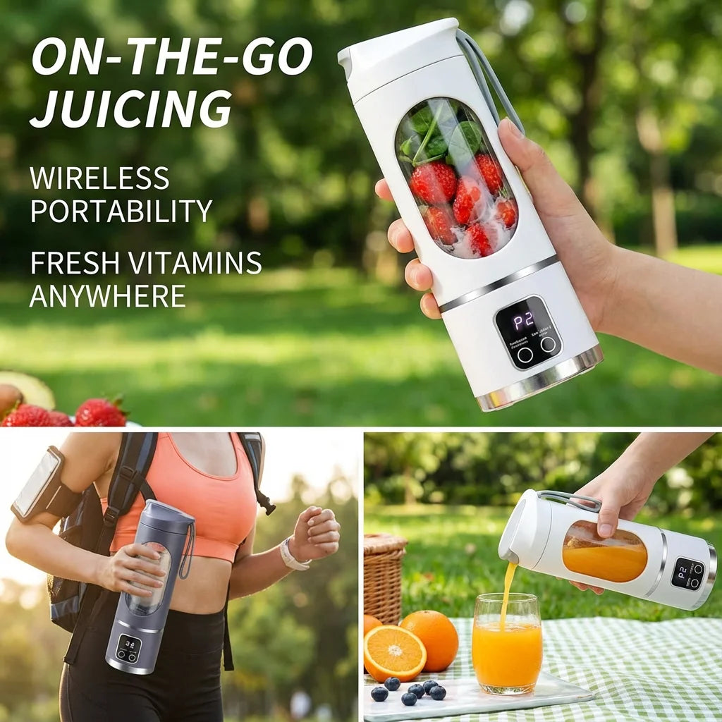 Mini Licuadora Eléctrica 2025 con Motor Potente, 450ML de Gran Capacidad, Pantalla Digital, Hielo Picado, Vaso para Jugos Recargable para el Hogar