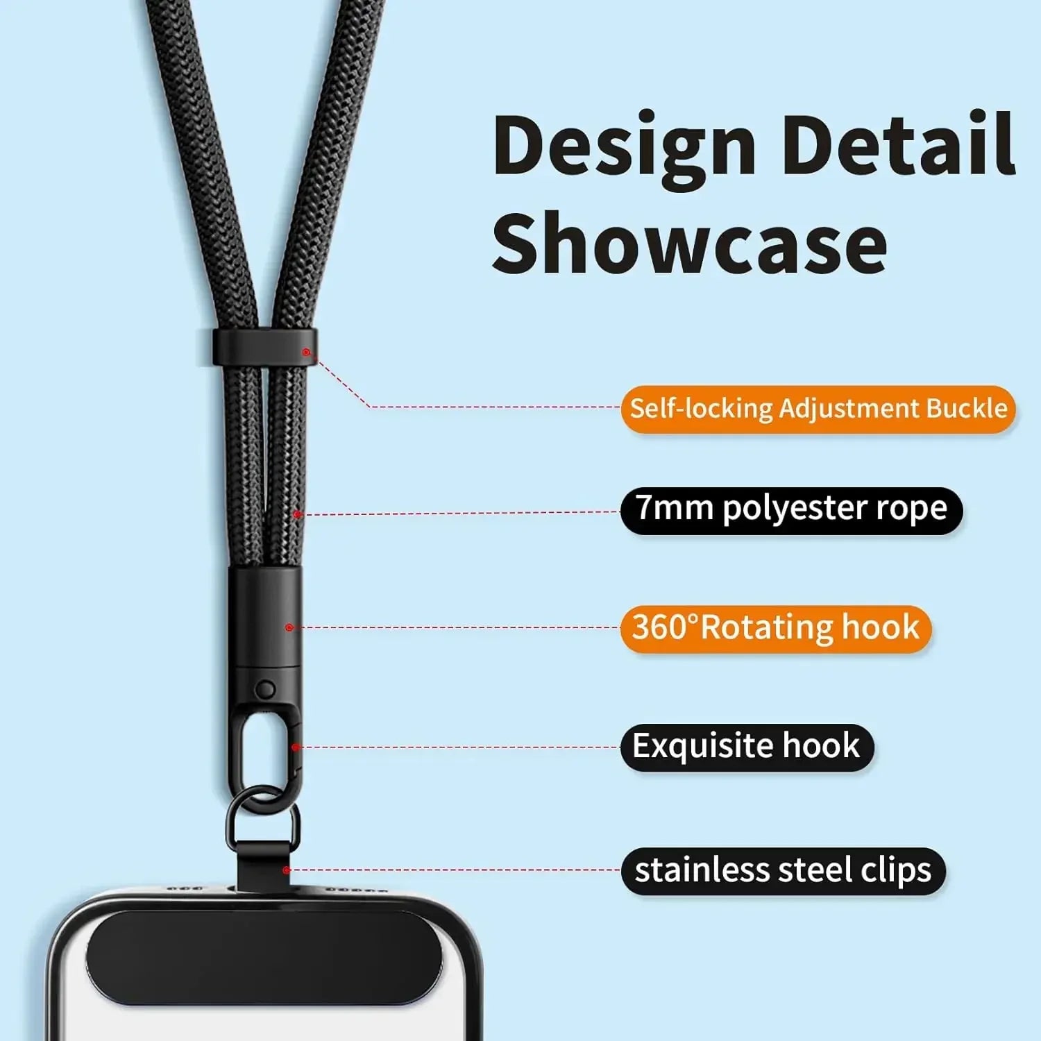 Correa Universal para Teléfono con Clip Mejorado Anti-Caída 360 °   Correa ajustable giratoria para el cuello/cruzada para todas las fundas de teléfono