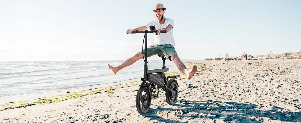 Bicicleta eléctrica plegable de 14 pulgadas, Motor sin escobillas de 350W, batería de 48V y 9Ah, velocidad máxima de 22MPH, 28 millas de largo alcance para adultos