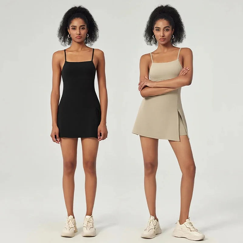 Vestido de tenis moderno SharpStar para mujer con pantalones cortos, vestido deportivo para bádminton y golf con almohadillas en el pecho, conjunto deportivo ajustado con abertura, vestido deportivo.
