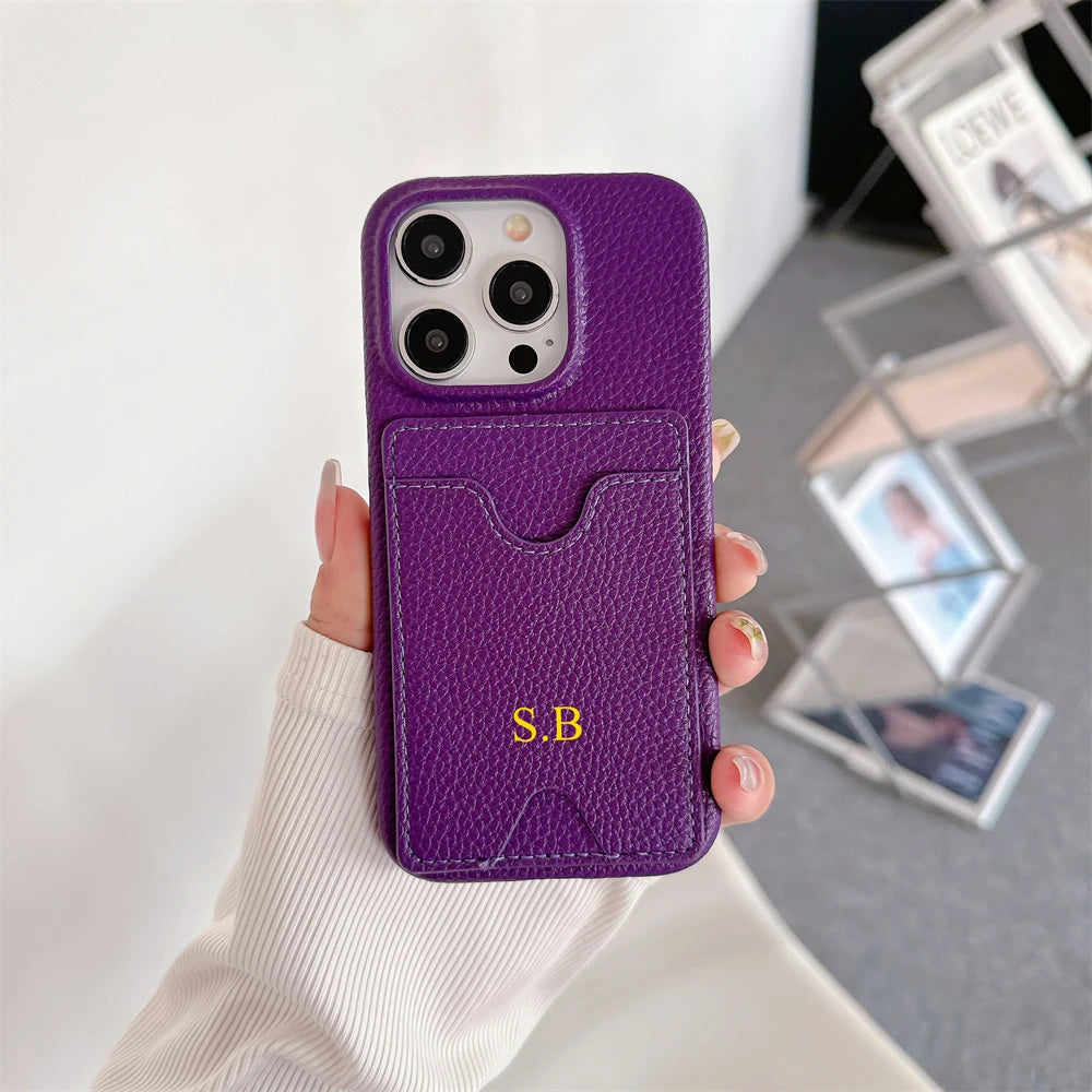 Funda Retro personalizada con nombre de cuero para tarjetas, funda tipo billetera antigolpes para iPhone 15 14 13 12 11 Pro Max 14 15 Plus