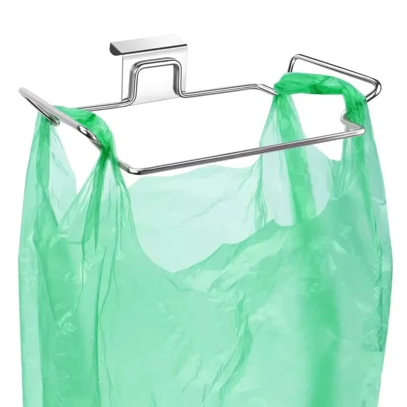 Estante de basura para cocina, puerta de armario, soporte para bolsas de basura, soporte de almacenamiento de basura de armario de acero inoxidable