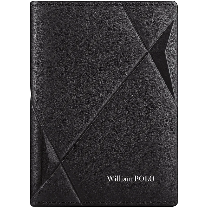 Tarjetero RFID ultrafino compacto de alta gama antidesmagnetización para hombre, bolso para documentos de Cuero de vaca real, miniWILLIAMPOLO desmagnetización