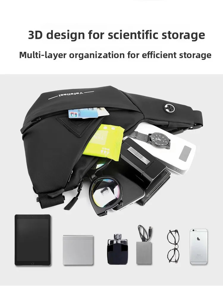 Bolso de Pecho Impermeable para Hombre, Bandolera, Mochila para Viajes Diarios, Membrana de Cuero Resistente a Salpicaduras, Ideal para Viajes Casuales