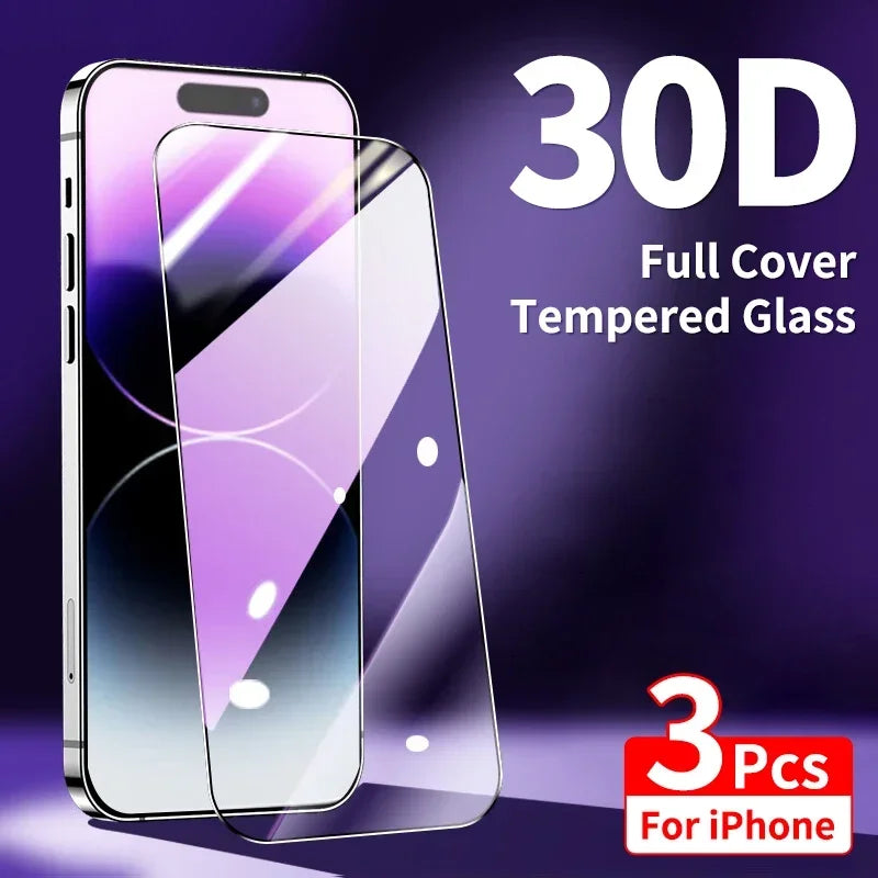 3 uds 30D Protector de pantalla de vidrio templado para IPhone 17 Air 14 13 11 15 16 Pro Max 12 Mini 16e XS XR X 8 7 Plus 16Pro cubierta de película