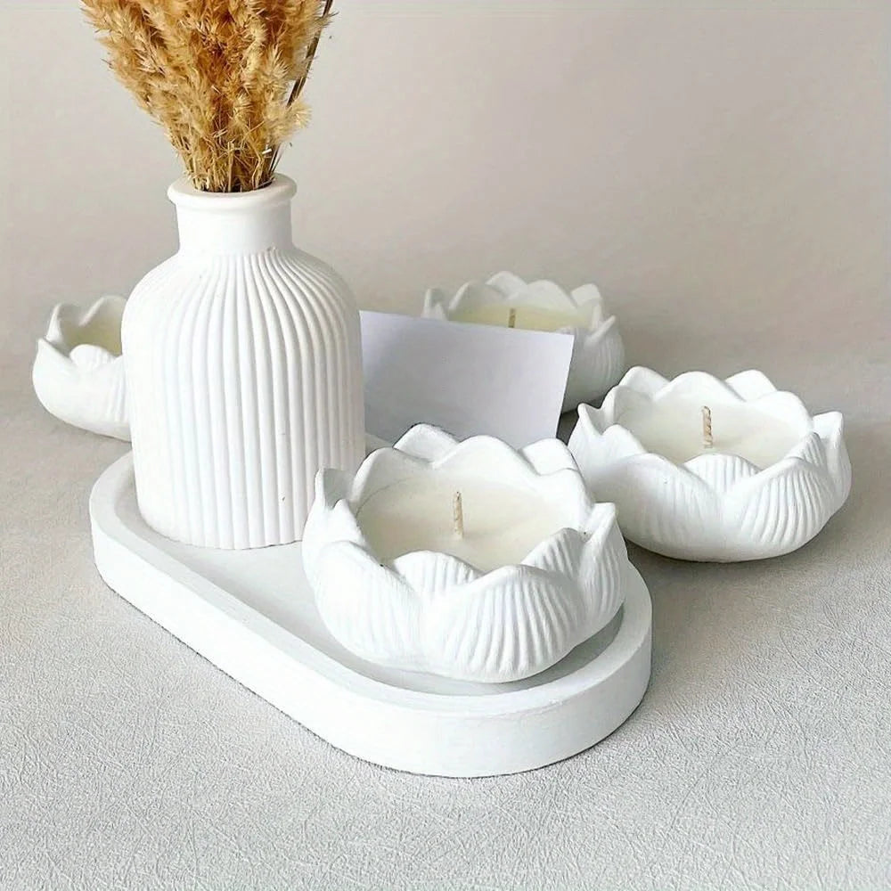 3 unids/set de moldes de silicona para manualidades de fundición de resina epoxi DIY, incluye portavelas de flor de loto, moldes para jarrones y bandejas