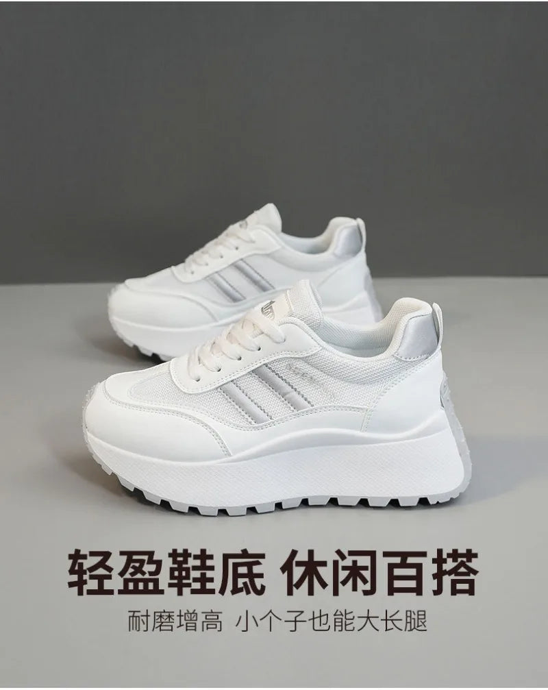 Zapatillas de deporte para mujer, calzado informal transpirable de malla, zapatos de tenis a la moda, zapatos de plataforma con aumento de altura para mujer, zapatos deportivos nuevos 2025