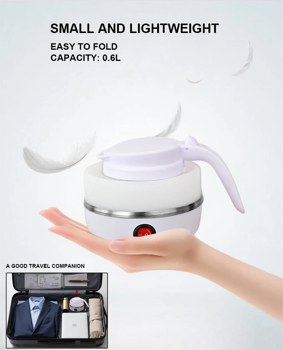 Mini Hervidor eléctrico plegable, Hervidor eléctrico portátil de 0,6l, calentador de agua de viaje para el hogar, compresión de silicona de 110V-220V