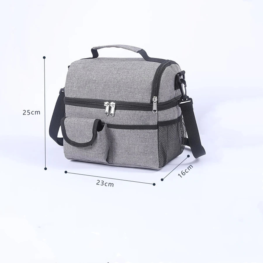 Bolsa térmica para el almuerzo, bolsa térmica de doble capa para acampar, hacer senderismo, viajar, picnic, nevera portátil con doble compartimento