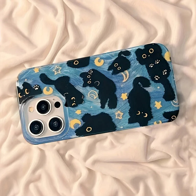 Funda de teléfono para iPhone 17 Pro Max 16E 16 15 14 13 12 11 XS X XR 7 8 Plus SE2 Air Moon Stars y gatos negros diseño funda de silicona