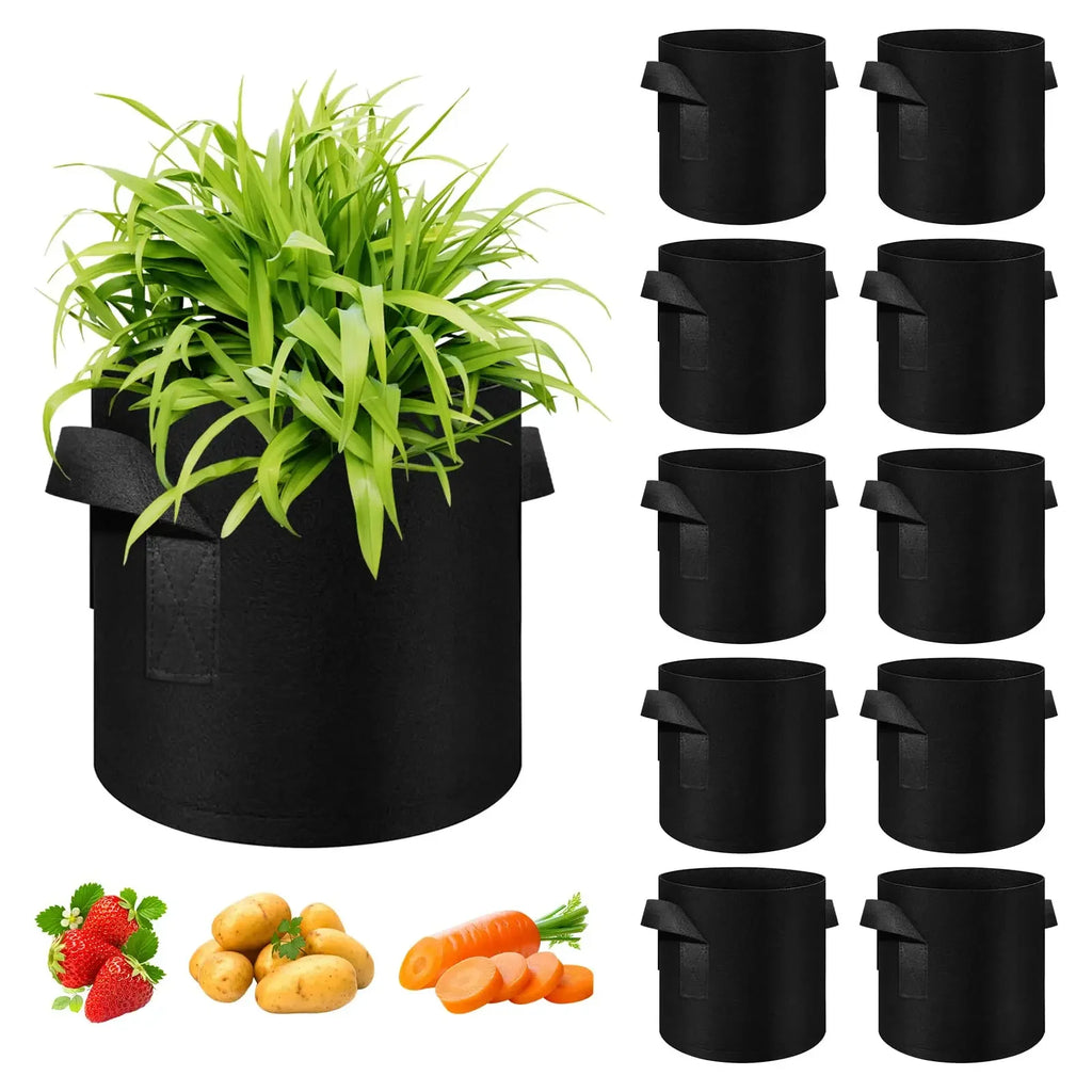 Paquete de 5 bolsas de cultivo, macetas de tela no tejida para plantar jardines con mango reforzado (3 galones, 4 galones, 5 galones, 7 galones, 30 galones)