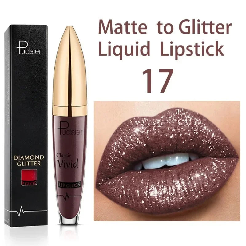 Lápices labiales líquidos con purpurina mate, brillo de labios brillante con diamantes, resistente al agua, brillo de labios de larga duración, Maquillaje de tinte de labios para mujer